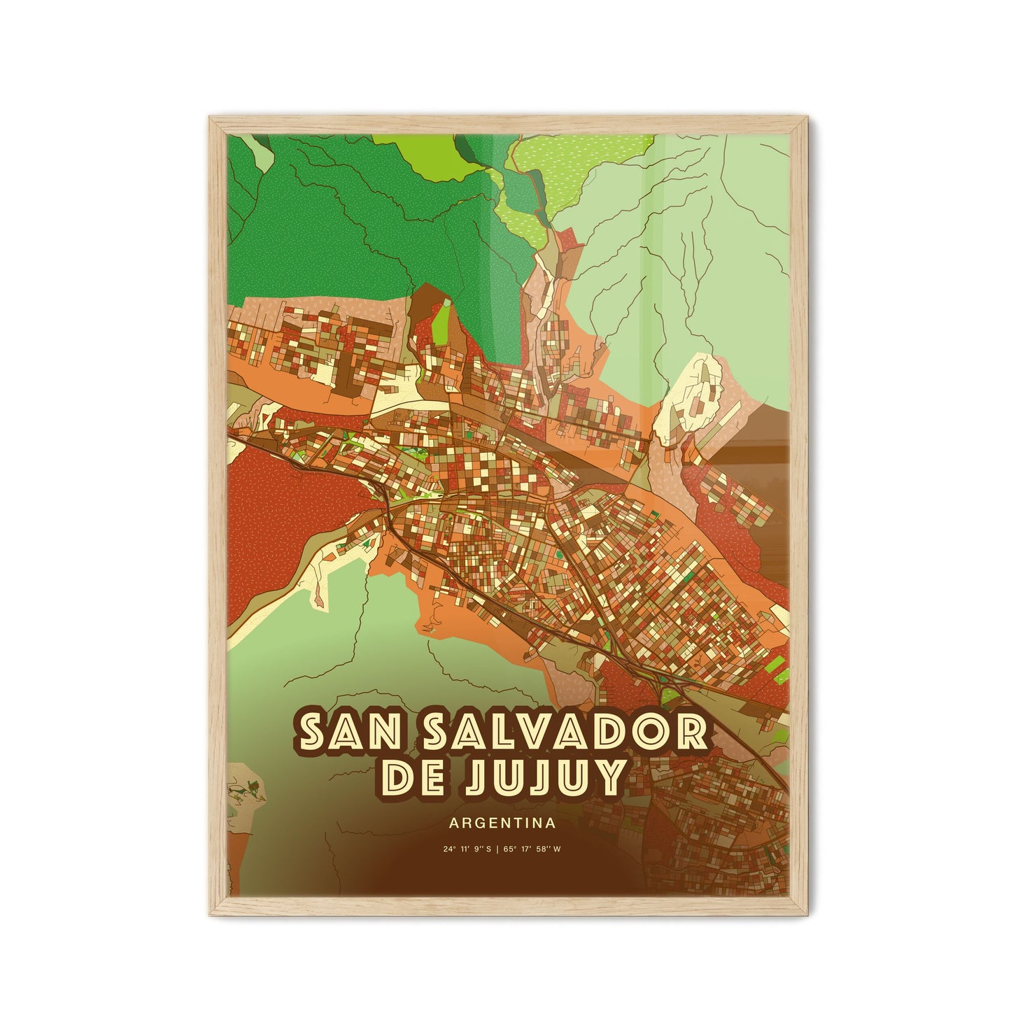 Colorful SAN SALVADOR DE JUJUY ARGENTINA Fine Art Map Farmhouse