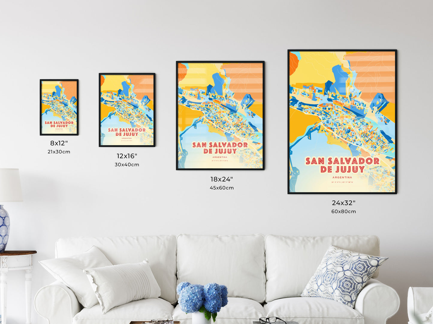 Colorful SAN SALVADOR DE JUJUY ARGENTINA Fine Art Map Blue Orange