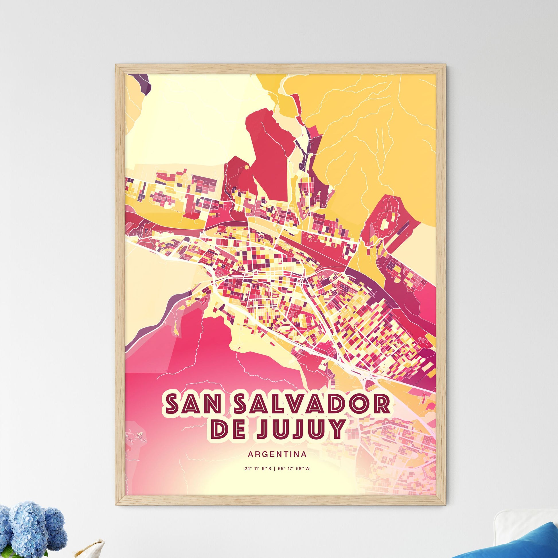 Colorful SAN SALVADOR DE JUJUY ARGENTINA Fine Art Map Hot Red