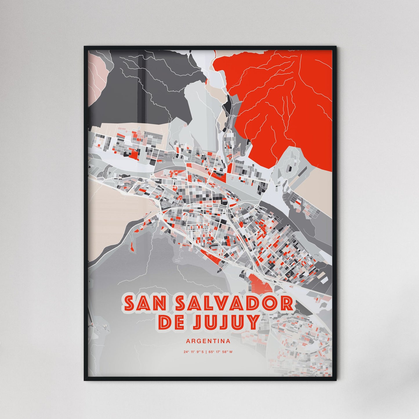 Colorful SAN SALVADOR DE JUJUY ARGENTINA Fine Art Map Modern