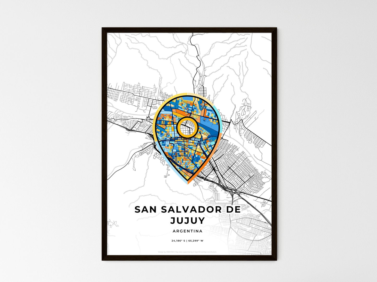 San Salvador De Jujuy Argentina wedding art map with pointer icon