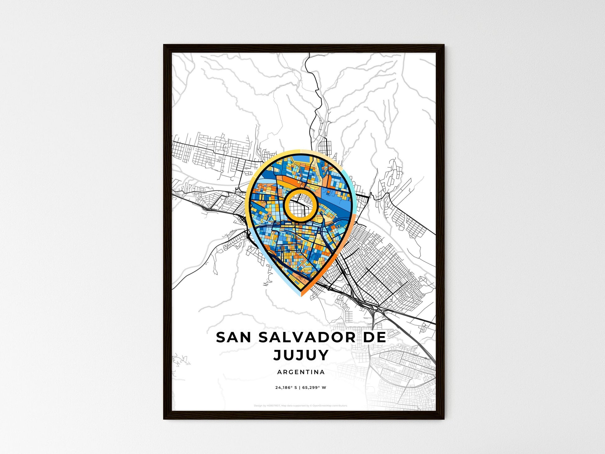 San Salvador De Jujuy Argentina wedding art map with pointer icon
