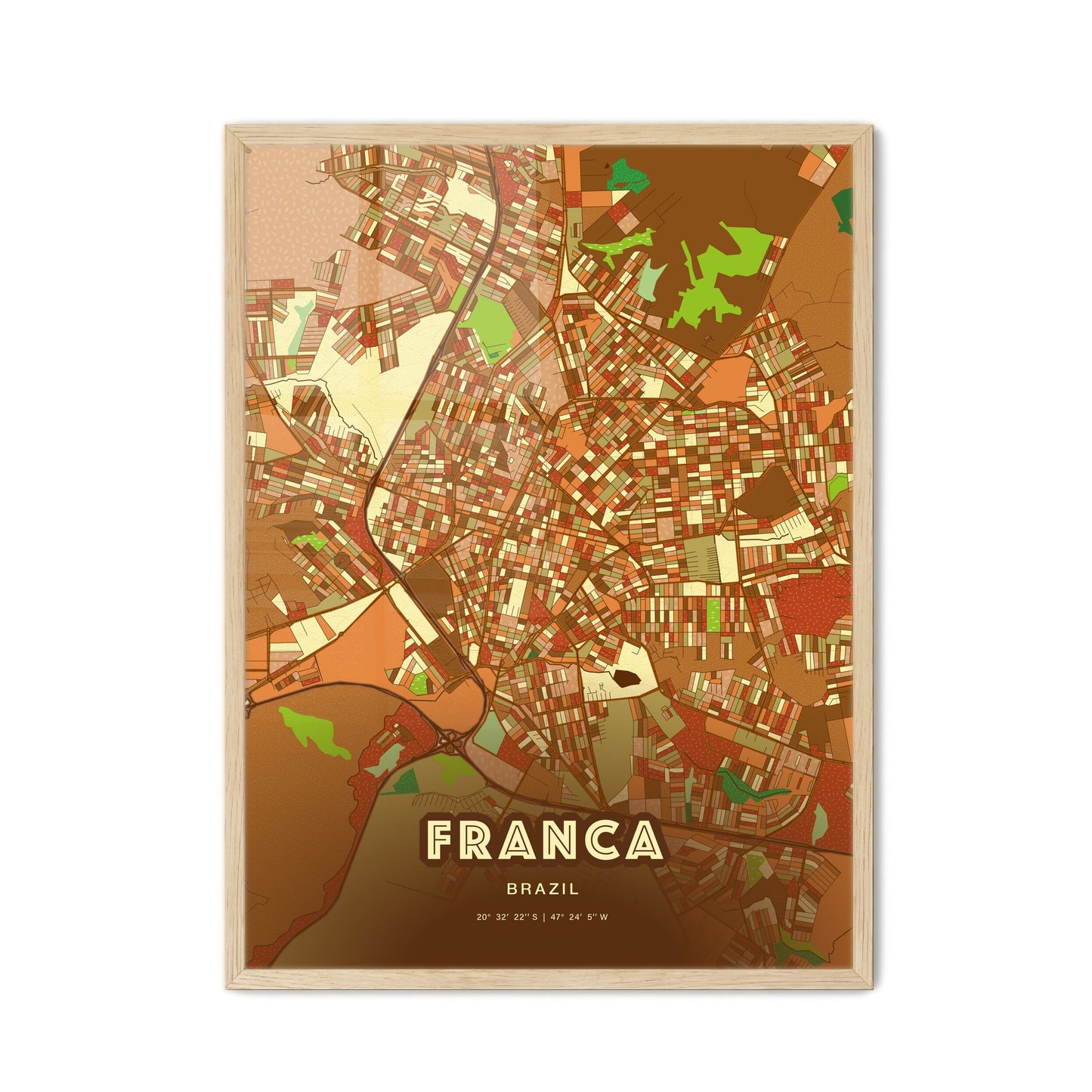 Colorful FRANCA BRAZIL Fine Art Map Farmhouse