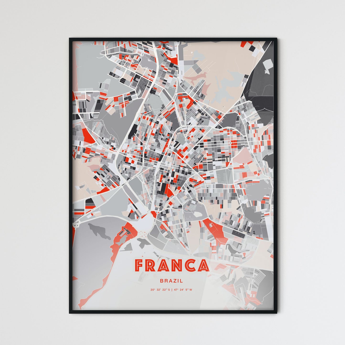 Colorful FRANCA BRAZIL Fine Art Map Modern