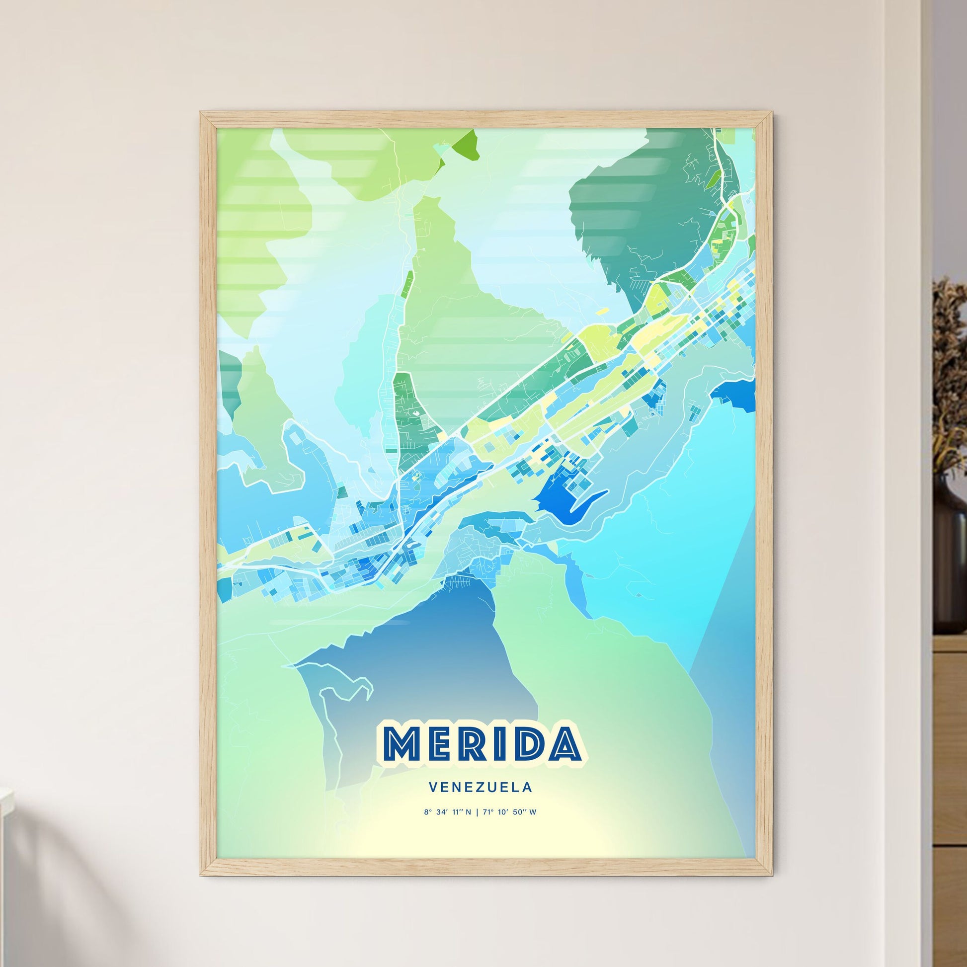 Colorful MERIDA VENEZUELA Fine Art Map Cool Blue