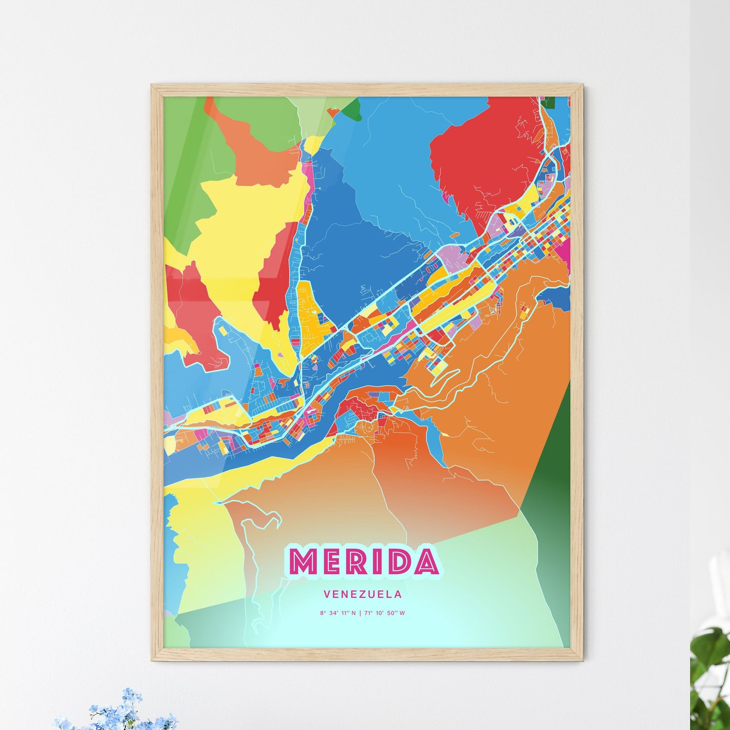 Colorful MERIDA VENEZUELA Fine Art Map Crazy Colors