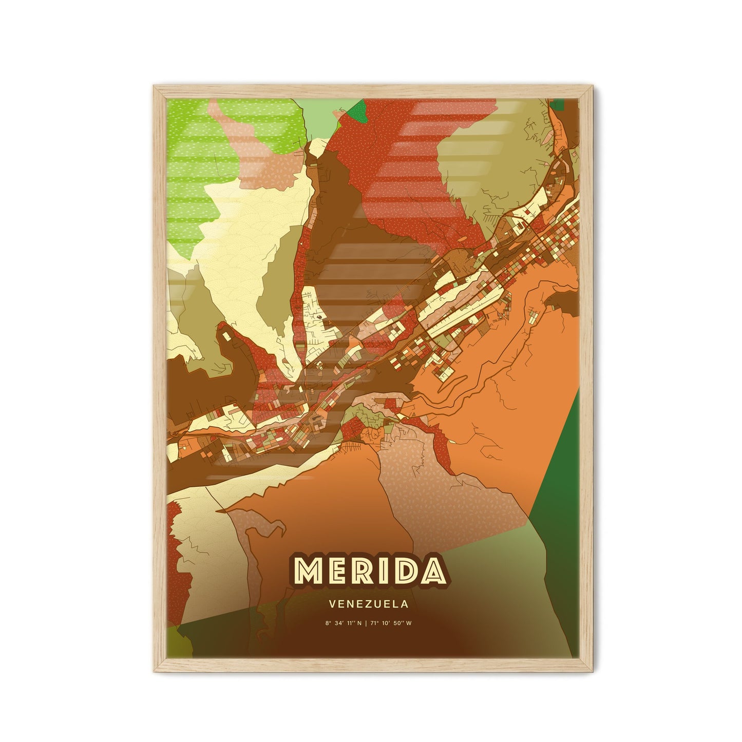 Colorful MERIDA VENEZUELA Fine Art Map Farmhouse