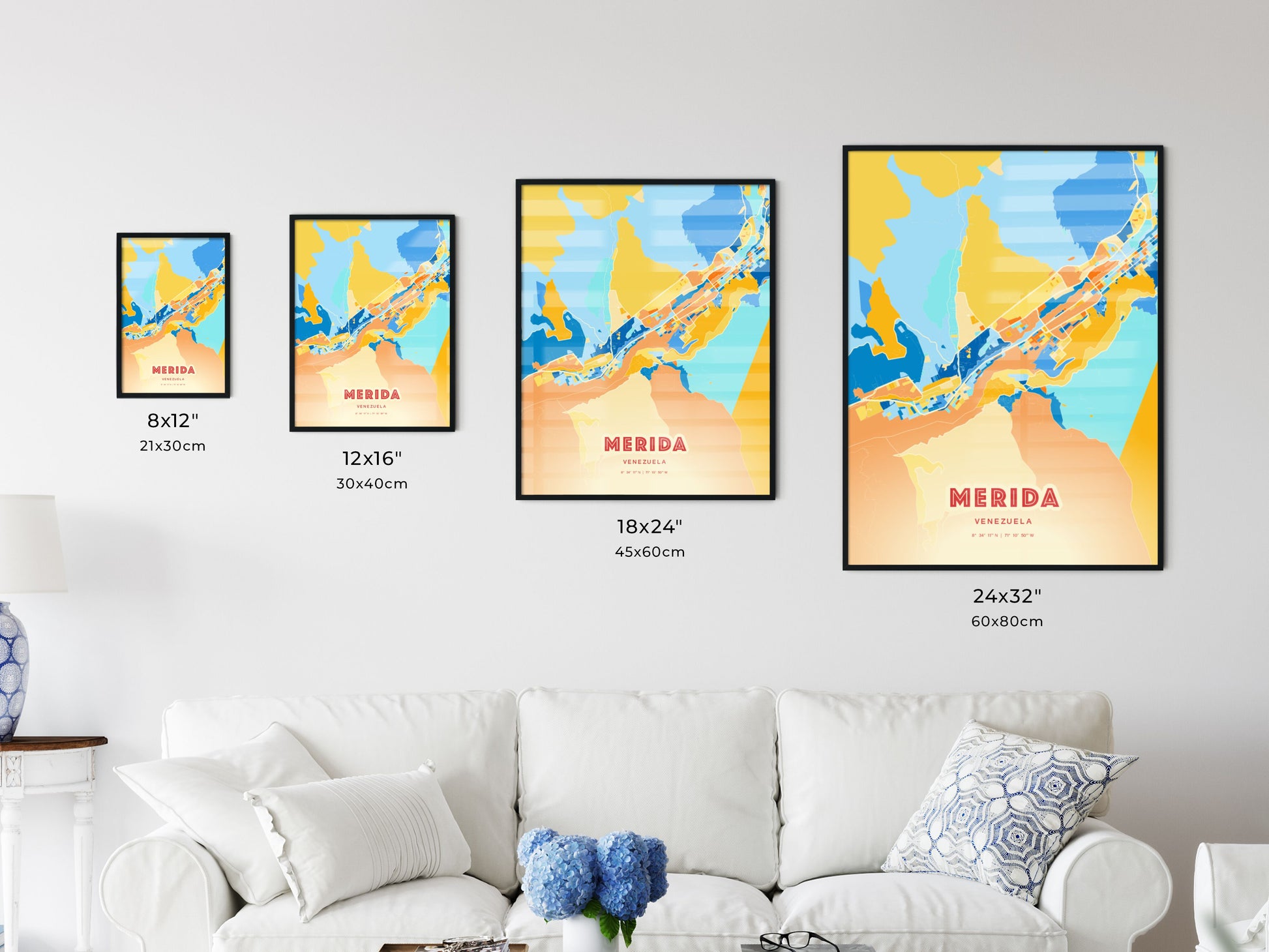 Colorful MERIDA VENEZUELA Fine Art Map Blue Orange