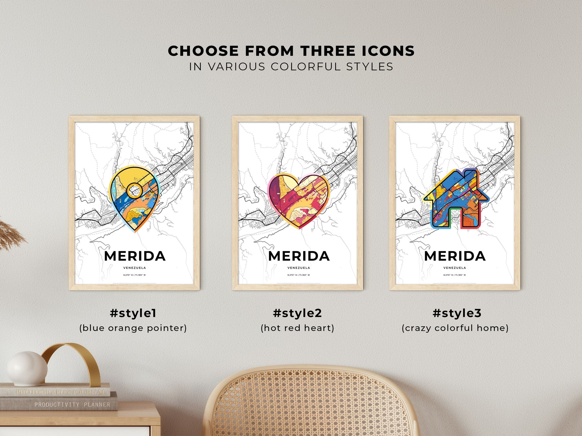 Merida Venezuela maps with colorful icons