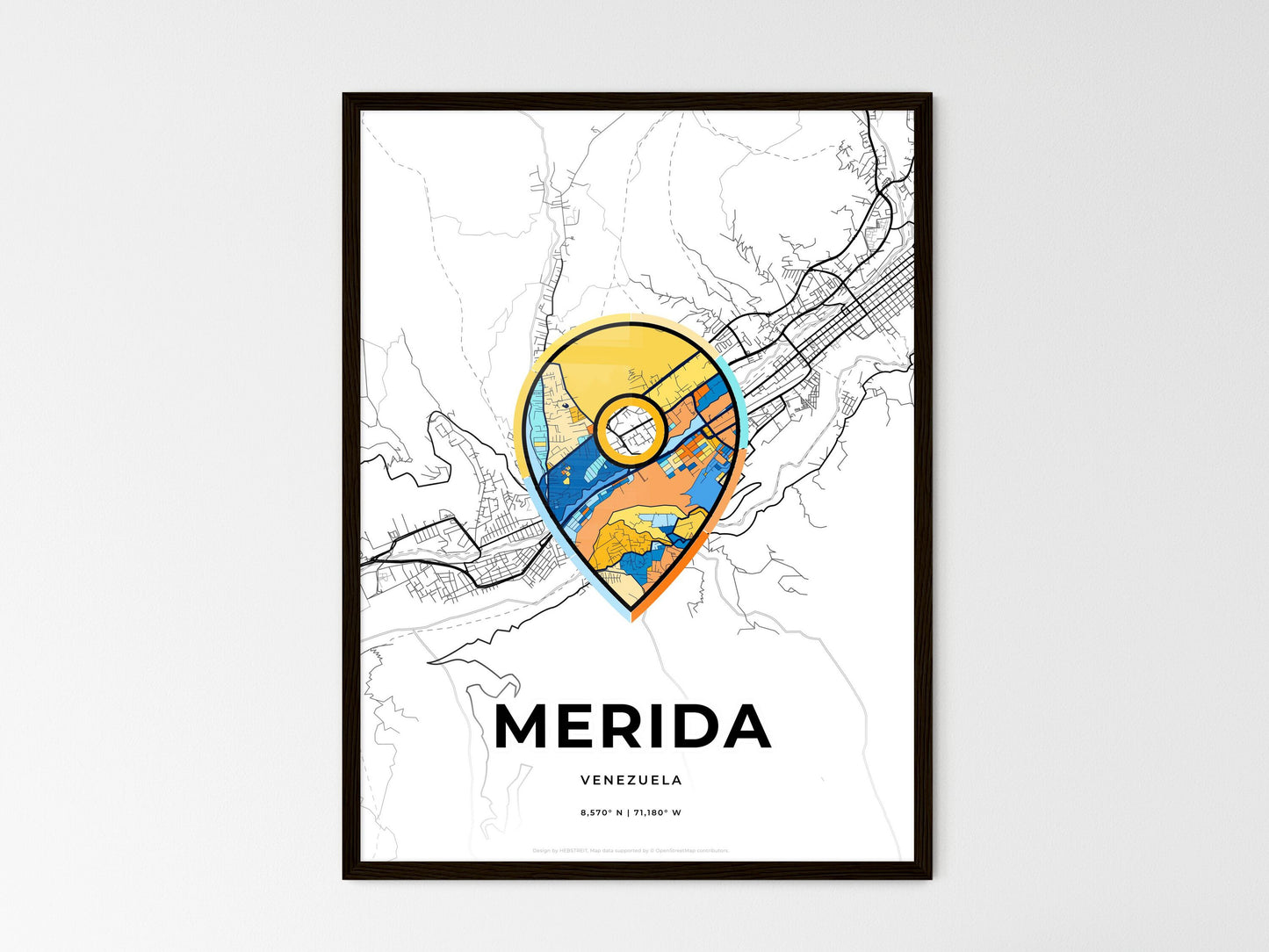 Merida Venezuela wedding art map with pointer icon