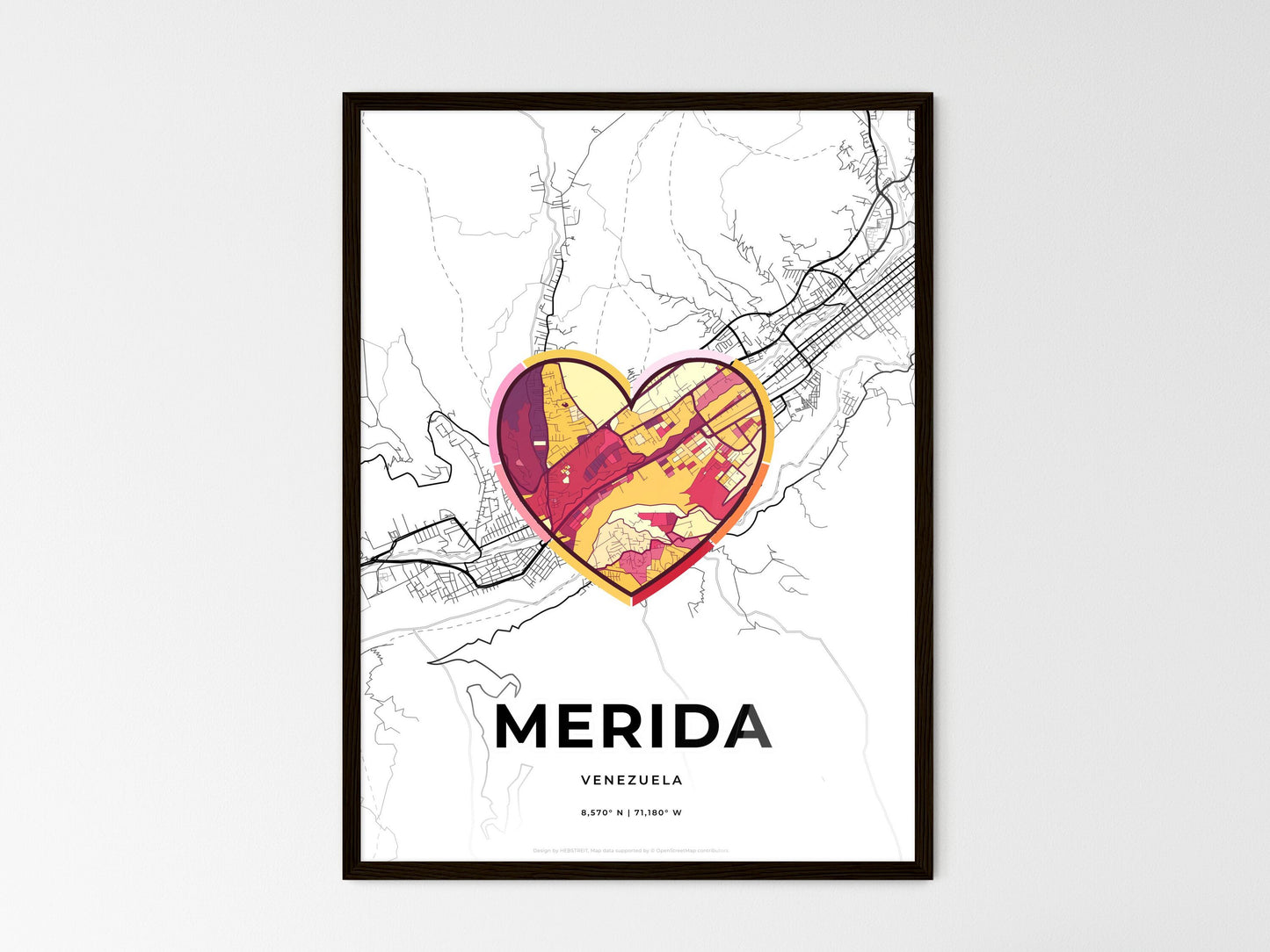 Merida Venezuela wedding art map with heart icon
