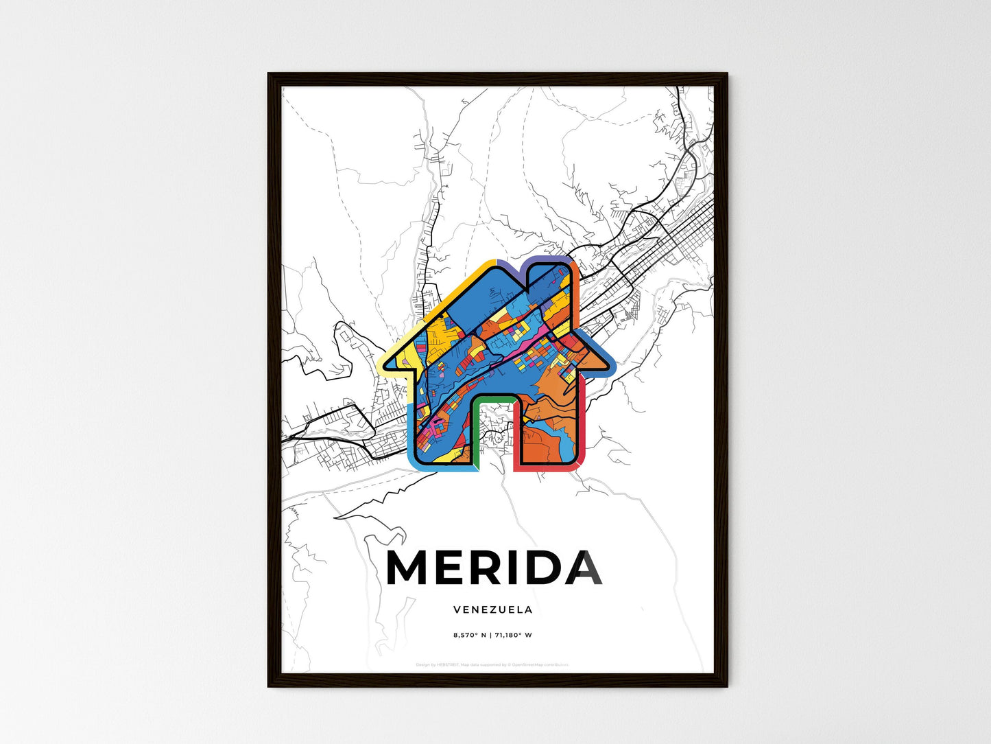 Merida Venezuela wedding art map with home icon