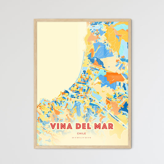 Colorful VINA DEL MAR CHILE Fine Art Map Blue Orange