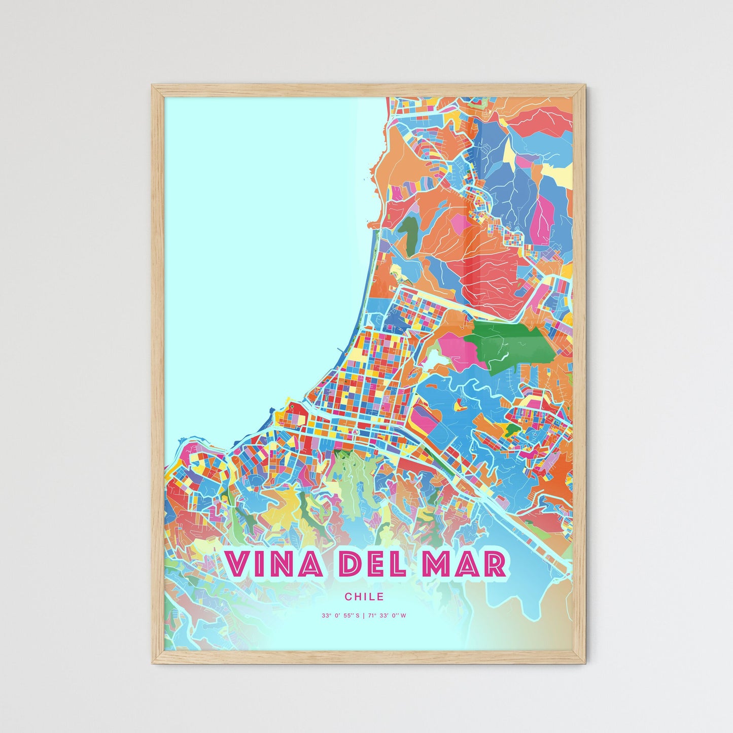 Colorful VINA DEL MAR CHILE Fine Art Map Crazy Colors