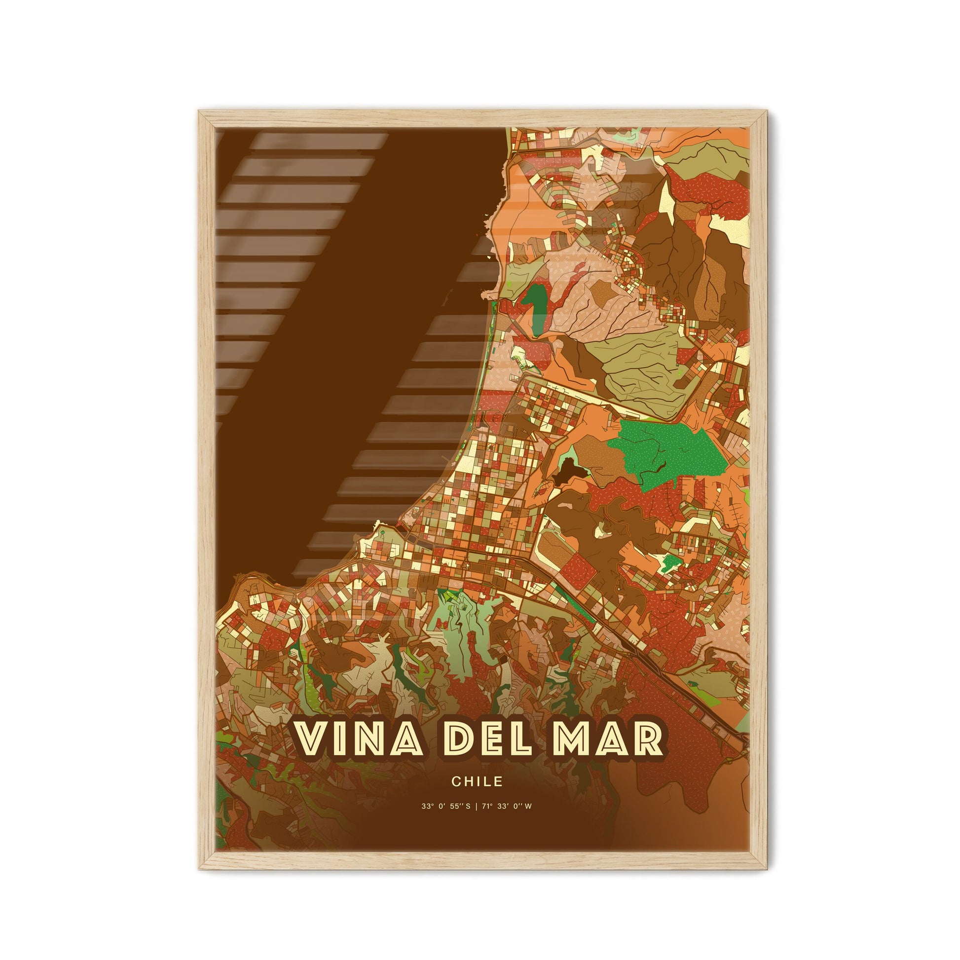 Colorful VINA DEL MAR CHILE Fine Art Map Farmhouse