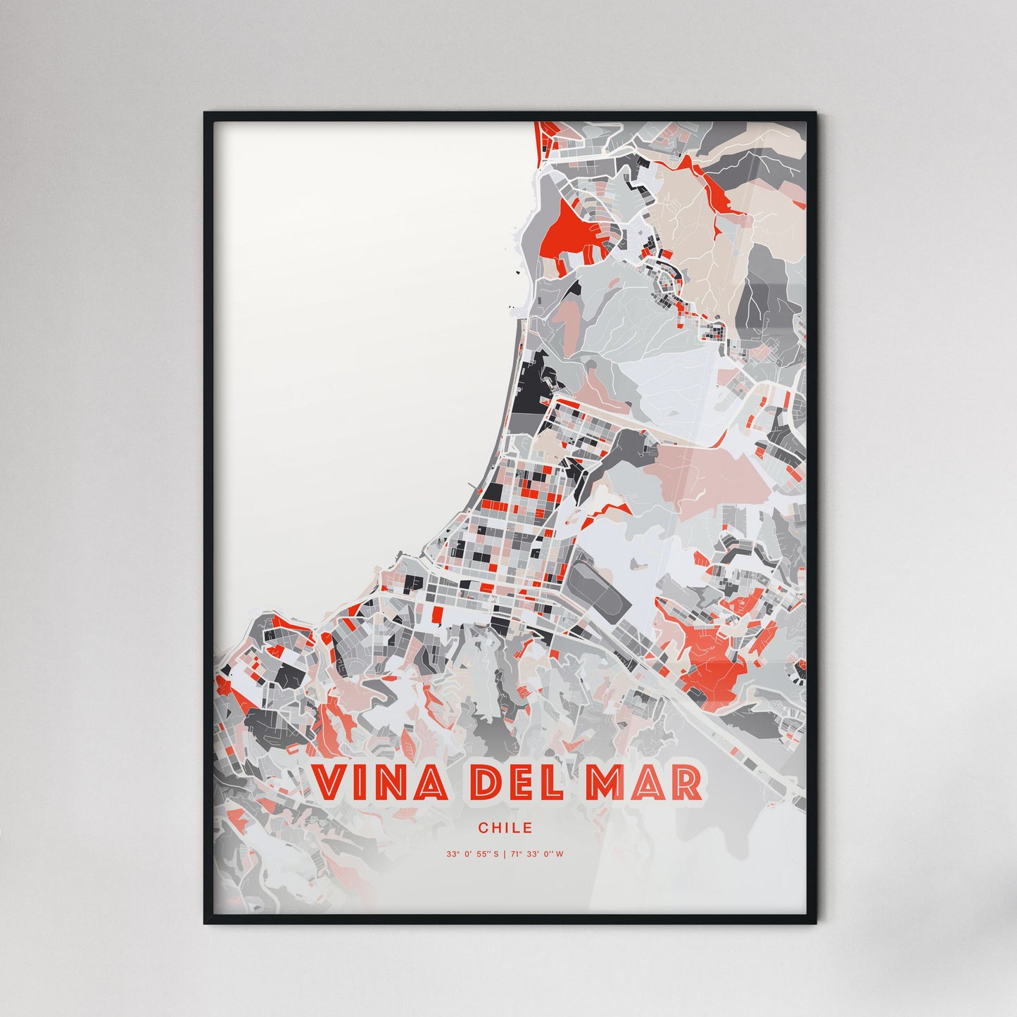 Colorful VINA DEL MAR CHILE Fine Art Map Modern