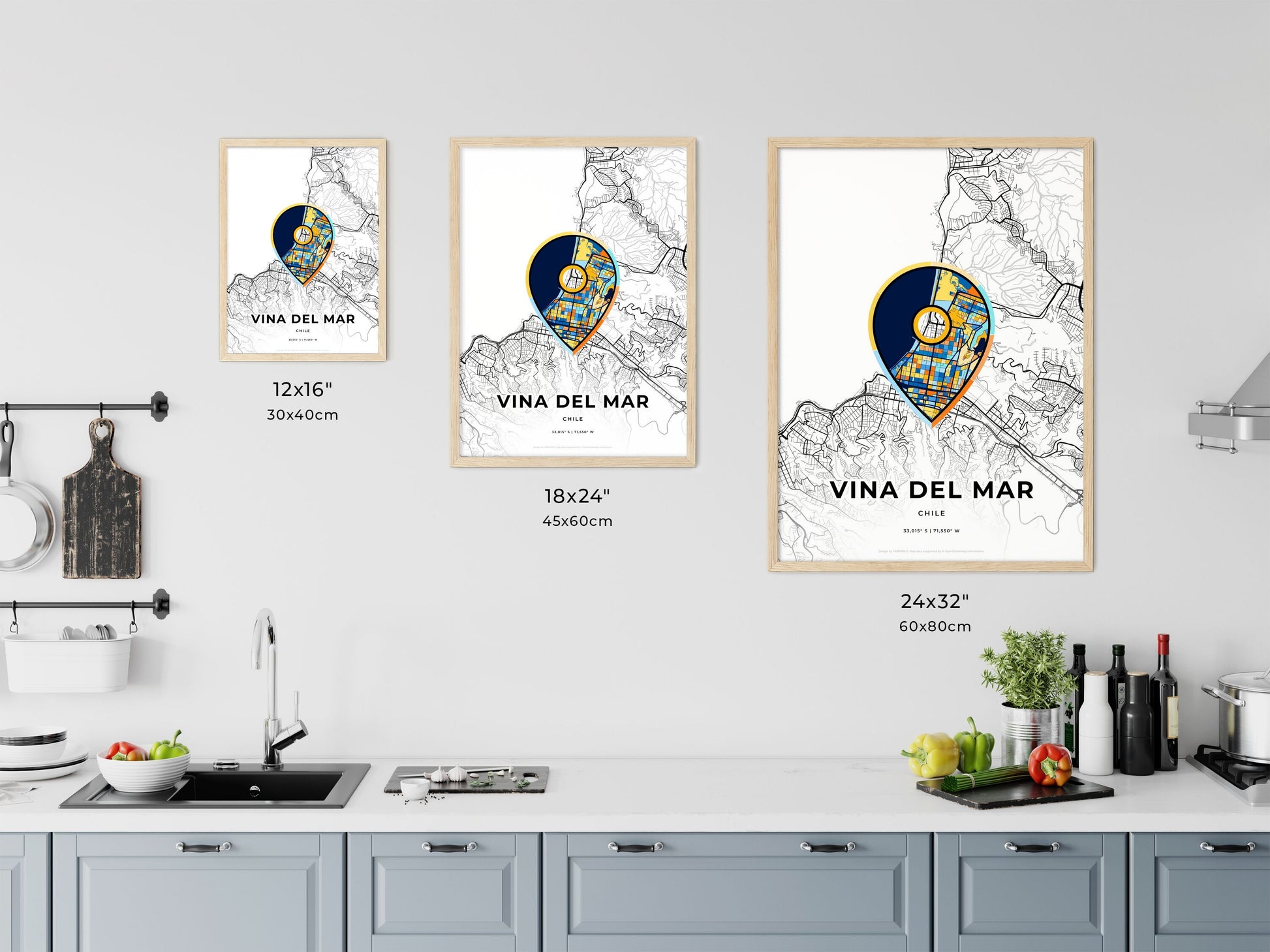 Vina Del Mar Chile art map size chart