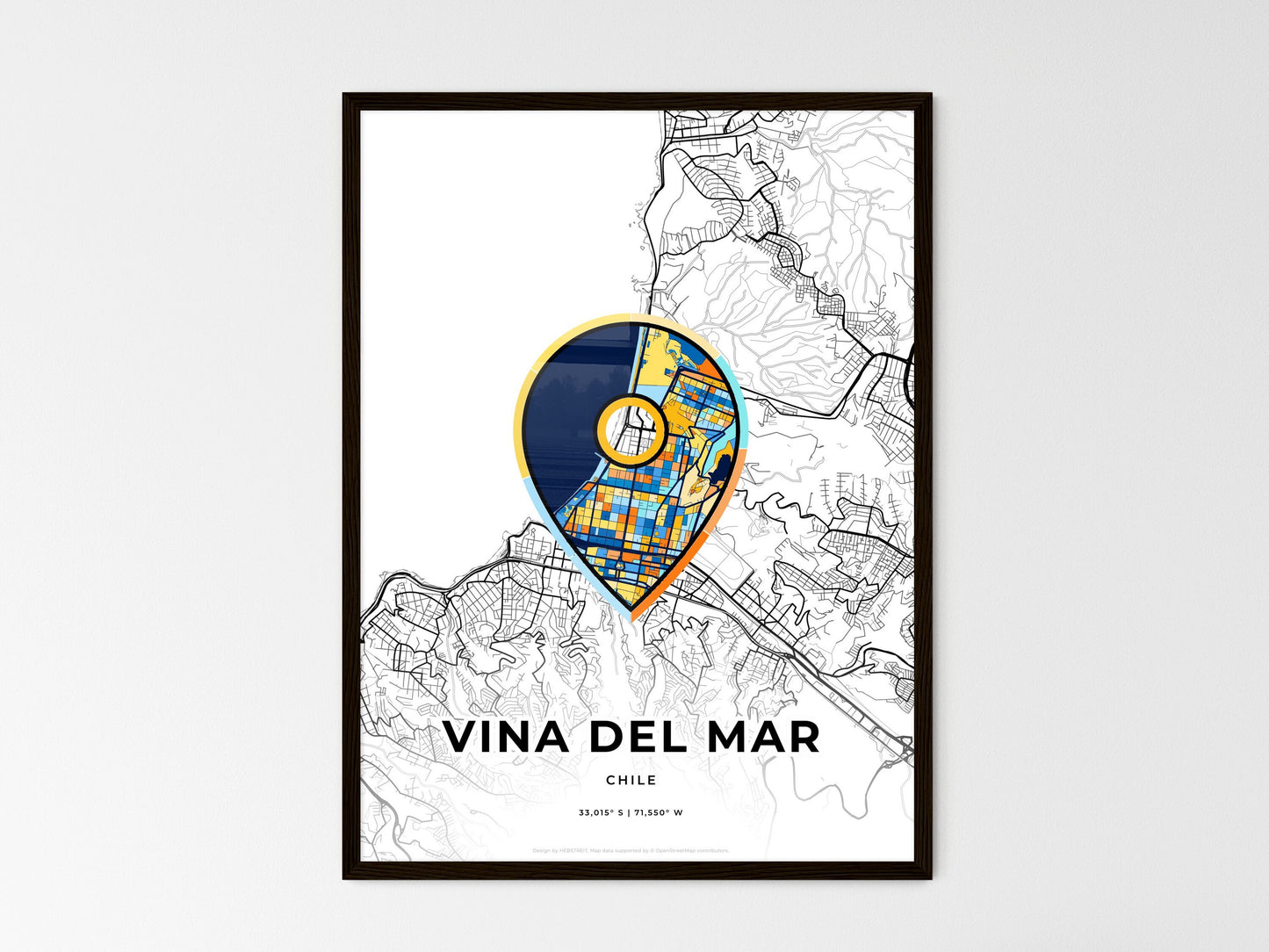 Vina Del Mar Chile wedding art map with pointer icon