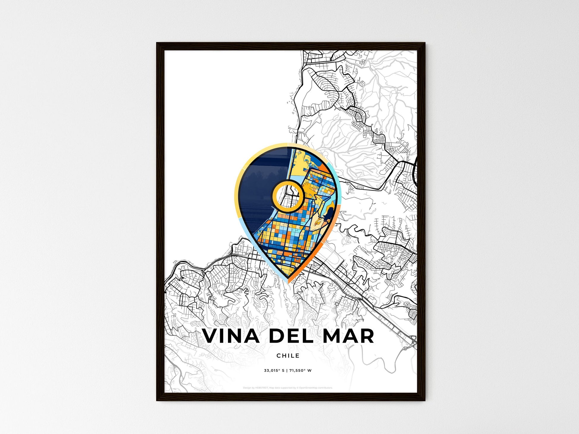 Vina Del Mar Chile wedding art map with pointer icon