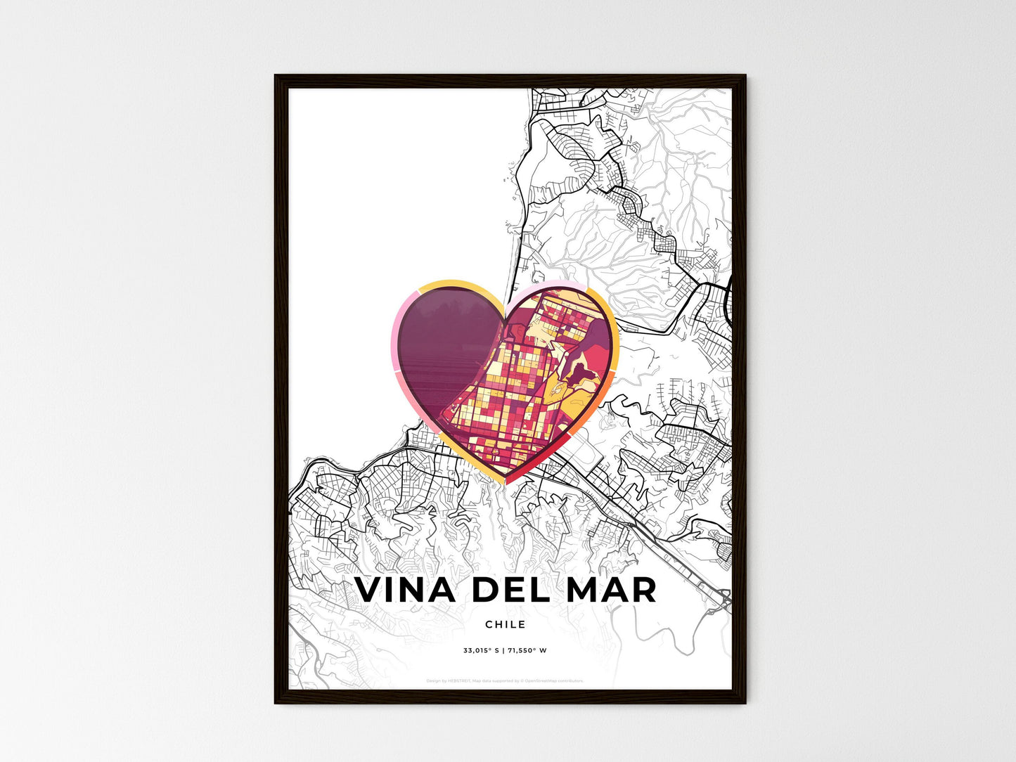 Vina Del Mar Chile wedding art map with heart icon