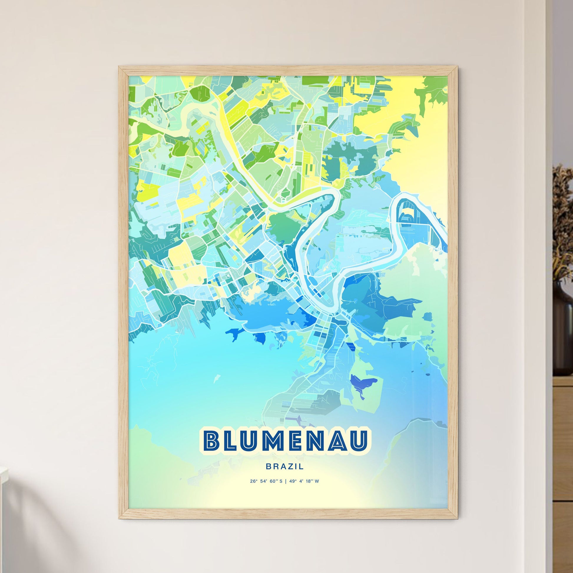 Colorful BLUMENAU BRAZIL Fine Art Map Cool Blue