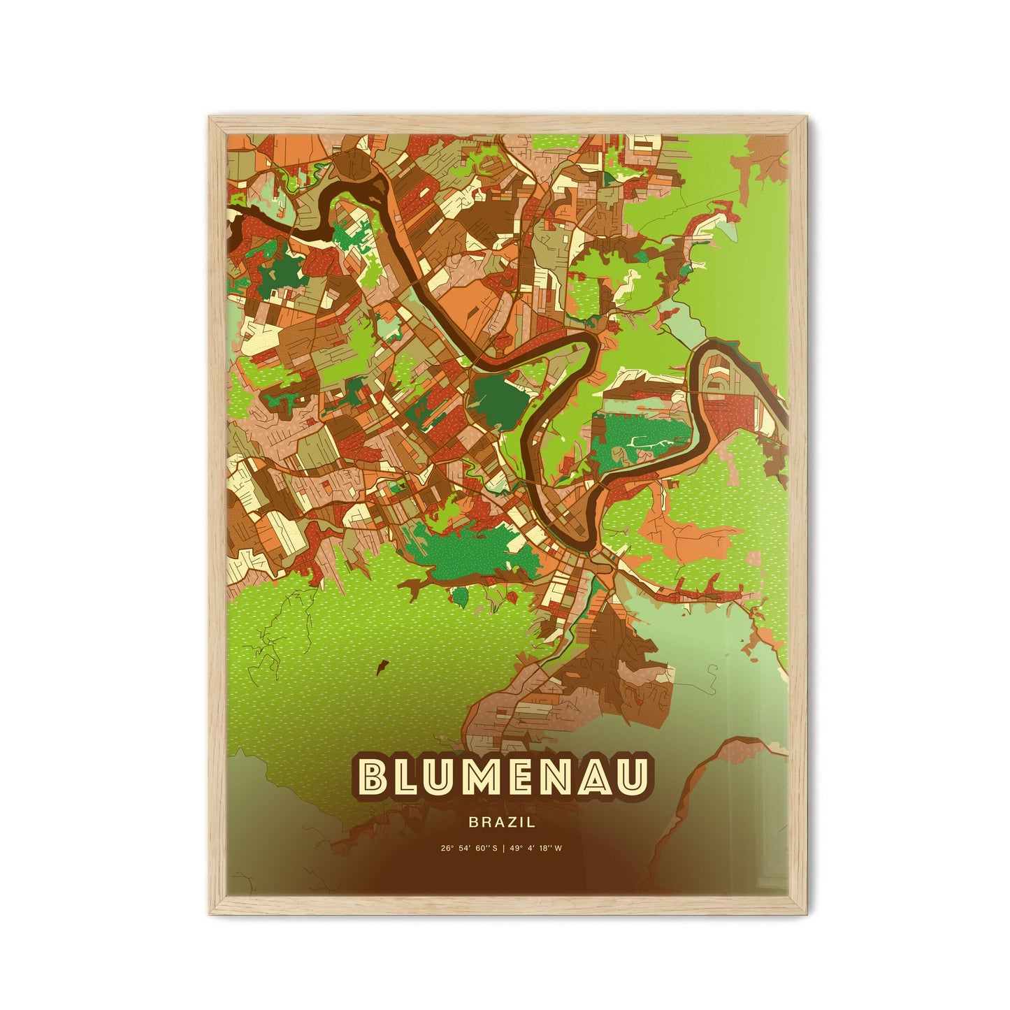 Colorful BLUMENAU BRAZIL Fine Art Map Farmhouse