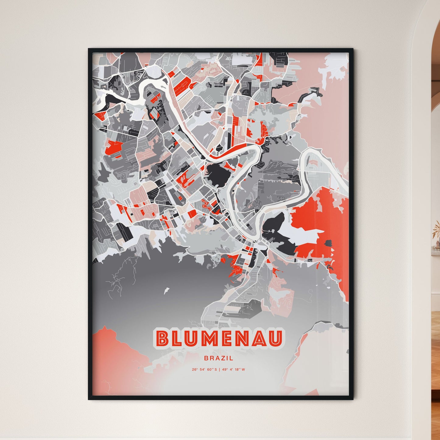 Colorful BLUMENAU BRAZIL Fine Art Map Modern