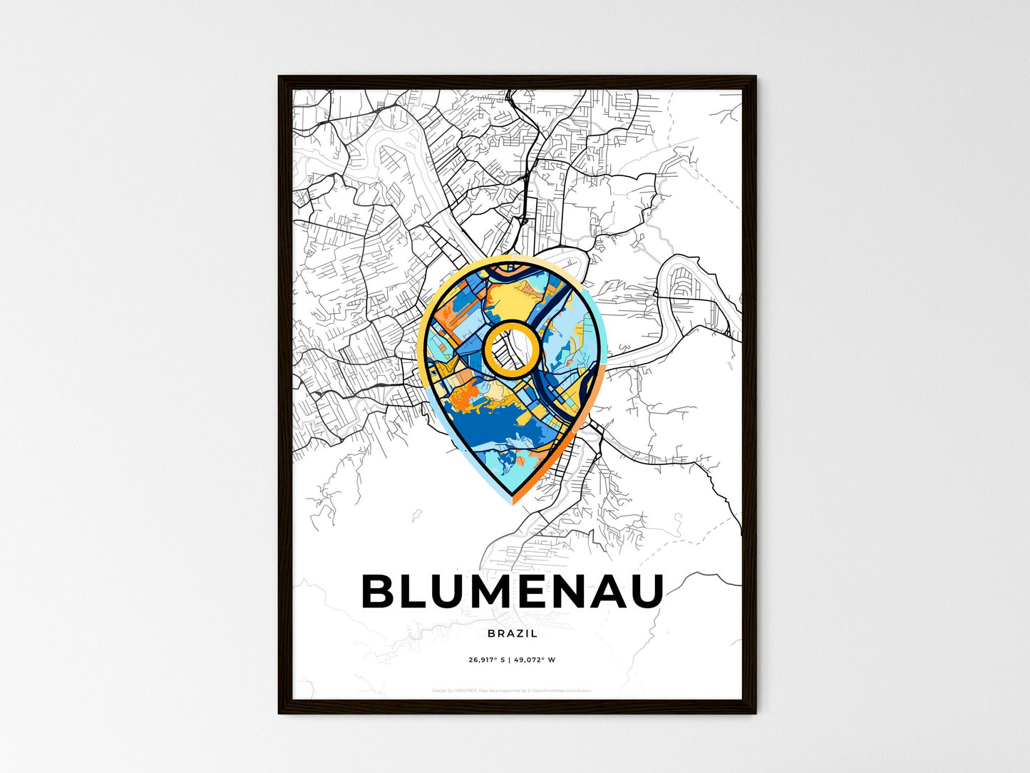 Blumenau Brazil wedding art map with pointer icon