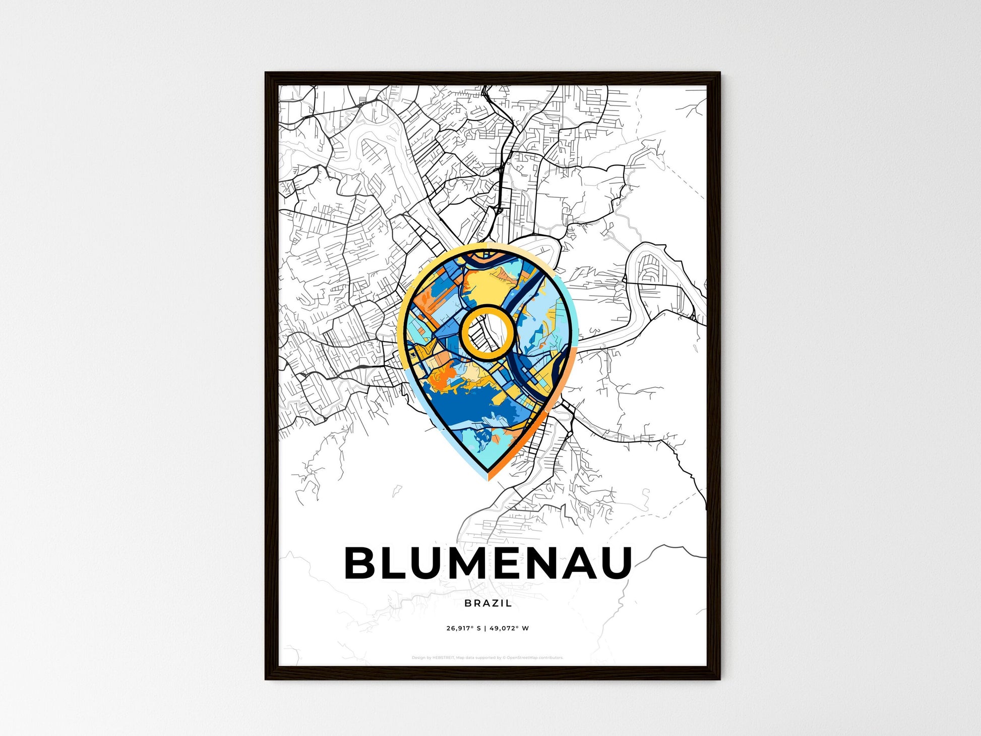 Blumenau Brazil wedding art map with pointer icon