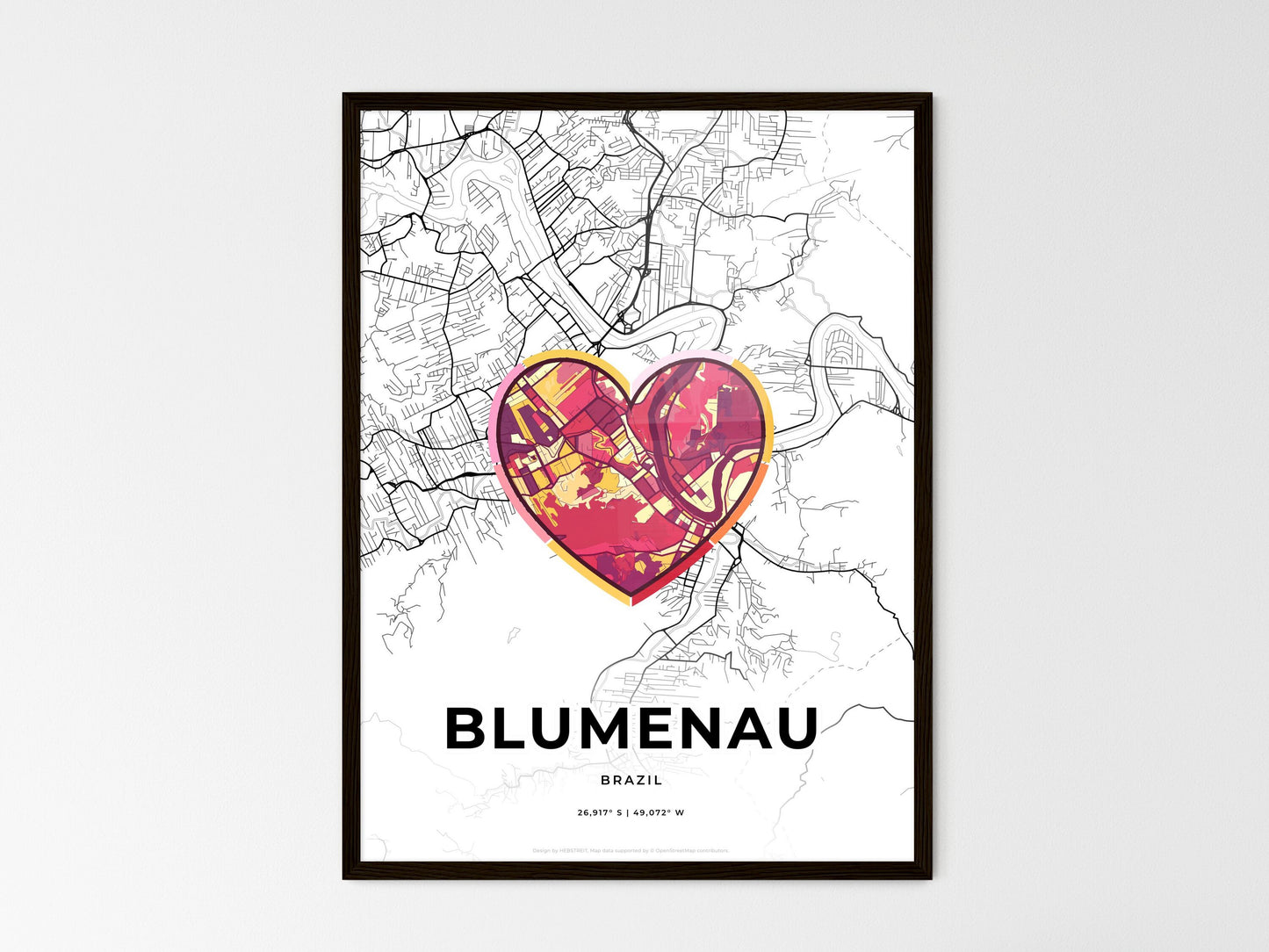 Blumenau Brazil wedding art map with heart icon