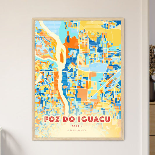 Colorful FOZ DO IGUACU BRAZIL Fine Art Map Blue Orange