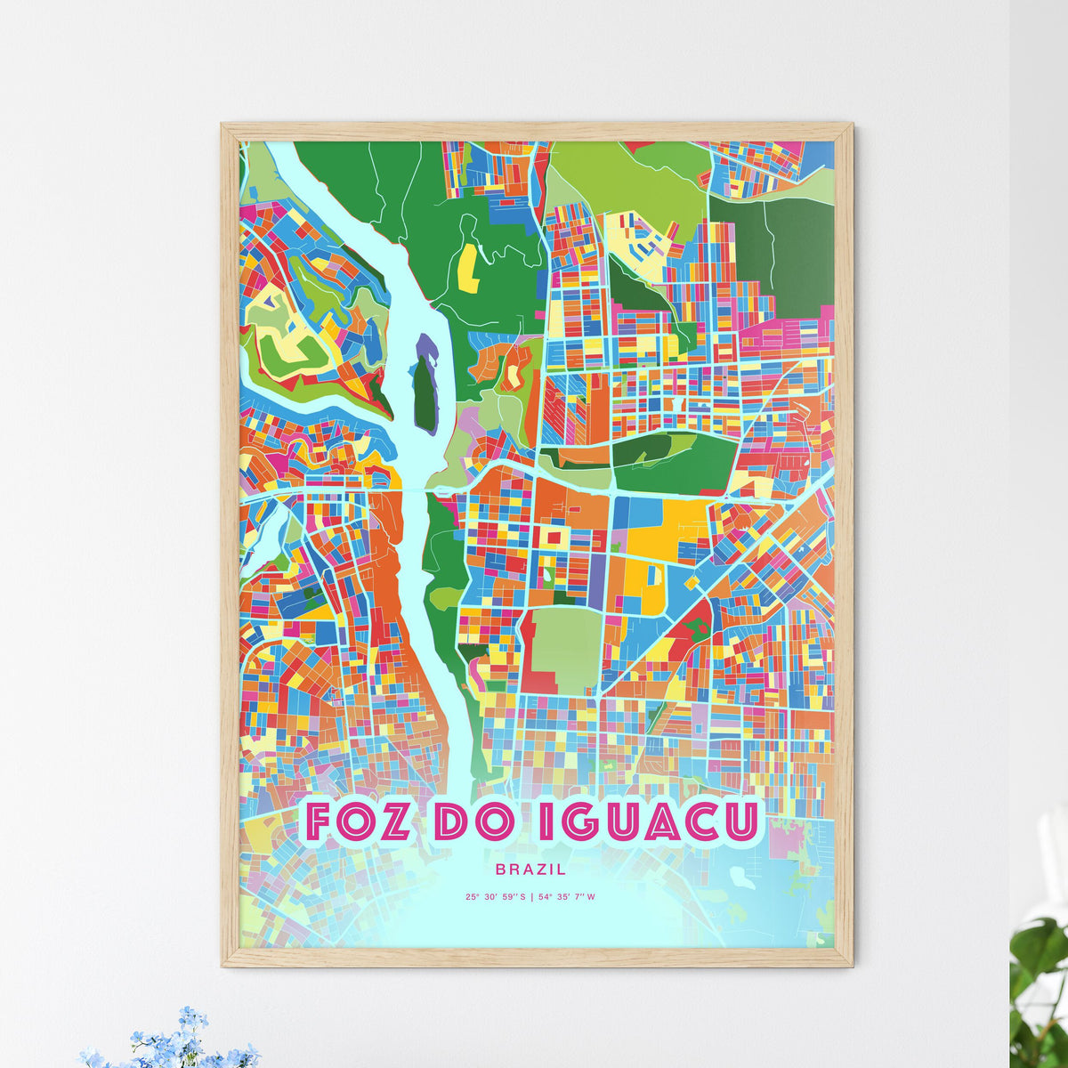 Colorful FOZ DO IGUACU BRAZIL Fine Art Map Crazy Colors