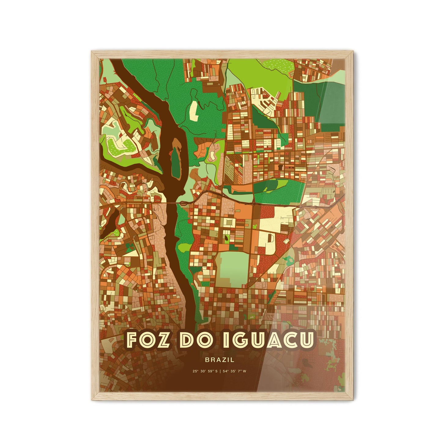 Colorful FOZ DO IGUACU BRAZIL Fine Art Map Farmhouse