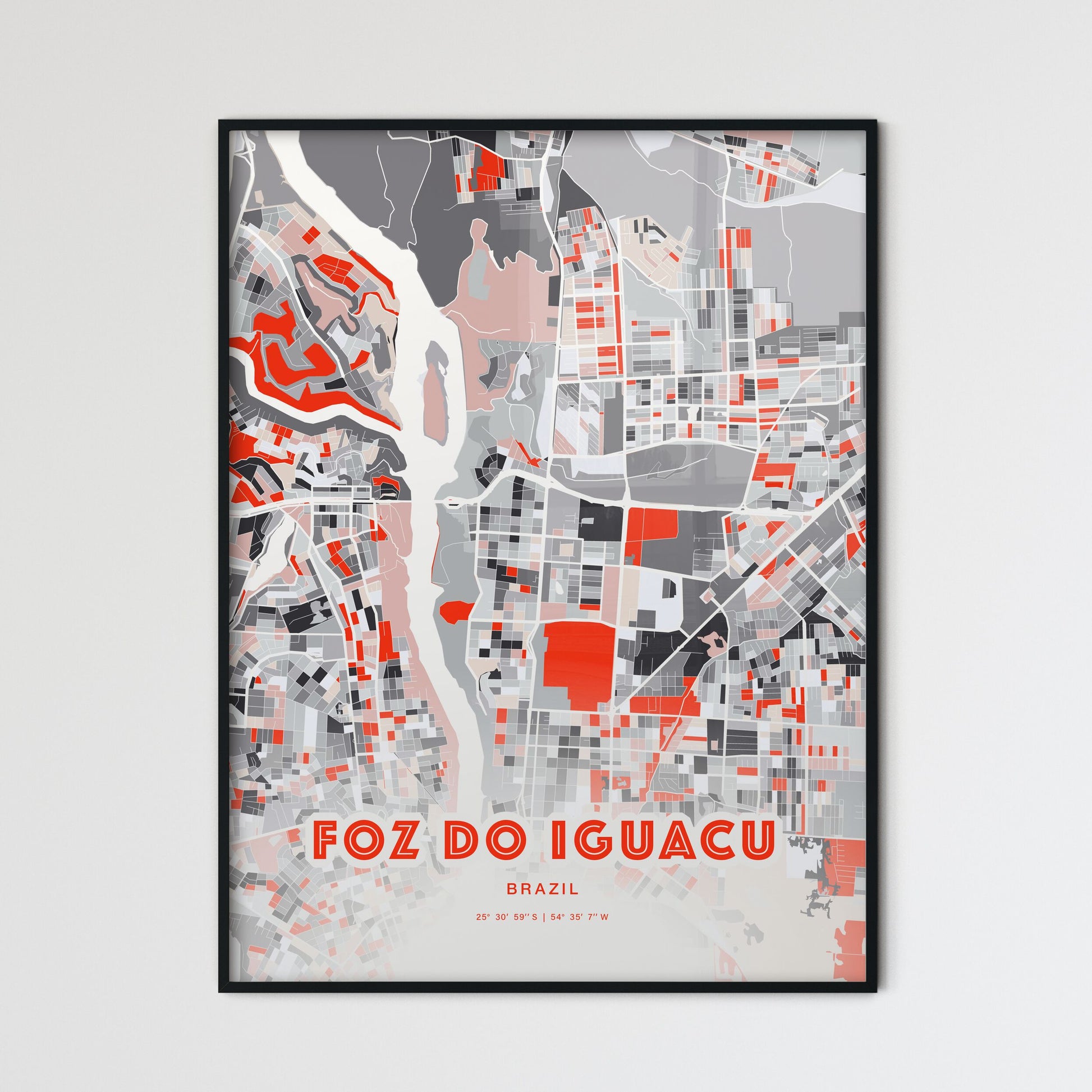 Colorful FOZ DO IGUACU BRAZIL Fine Art Map Modern