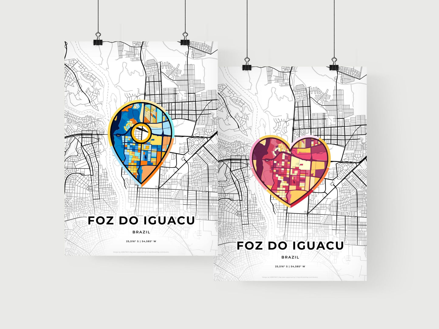 FOZ DO IGUACU BRAZIL minimal art map with a colorful icon. Where it all began, Couple map gift.