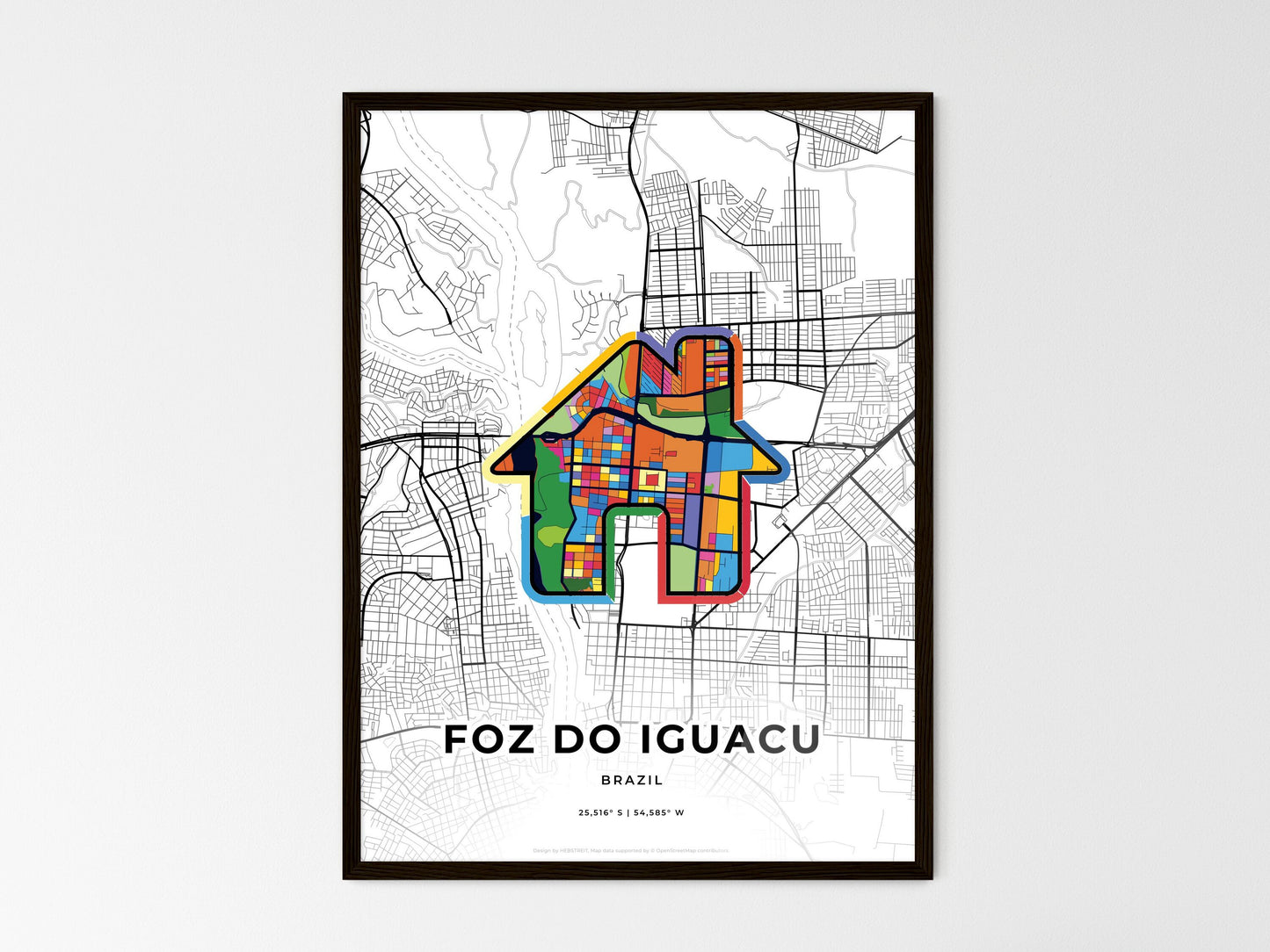 FOZ DO IGUACU BRAZIL minimal art map with a colorful icon. Where it all began, Couple map gift. Style 3