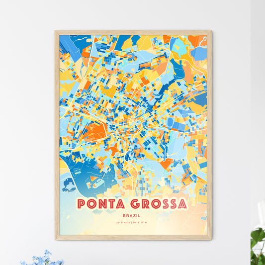 Colorful PONTA GROSSA BRAZIL Fine Art Map Blue Orange