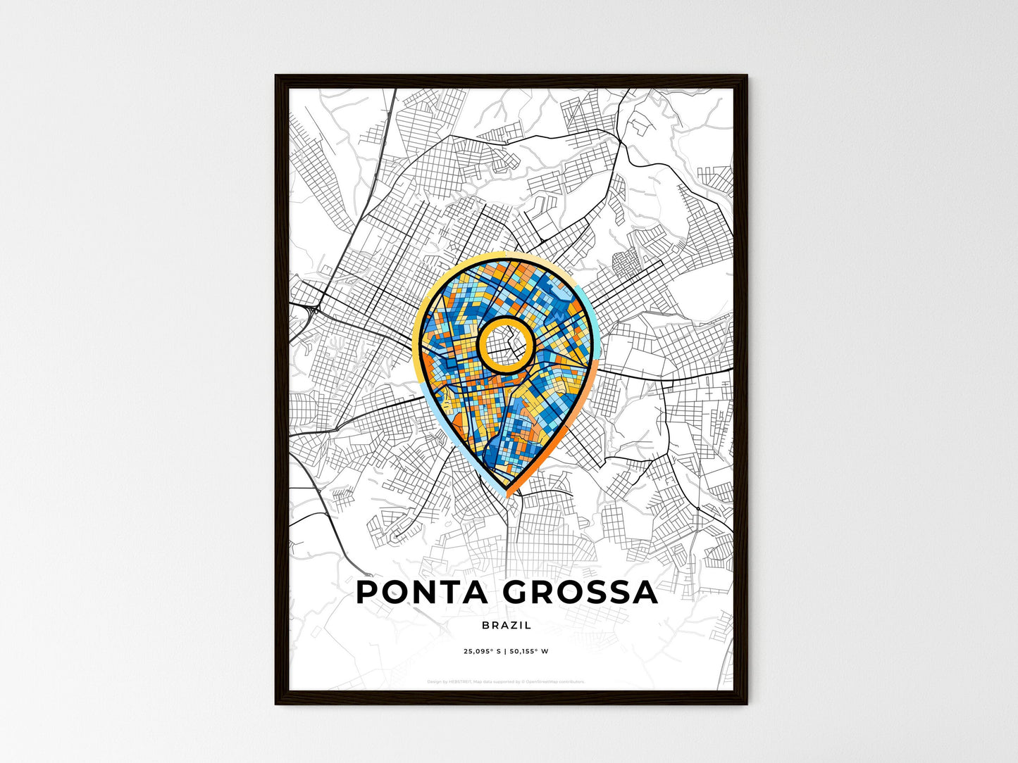 Ponta Grossa Brazil wedding art map with pointer icon