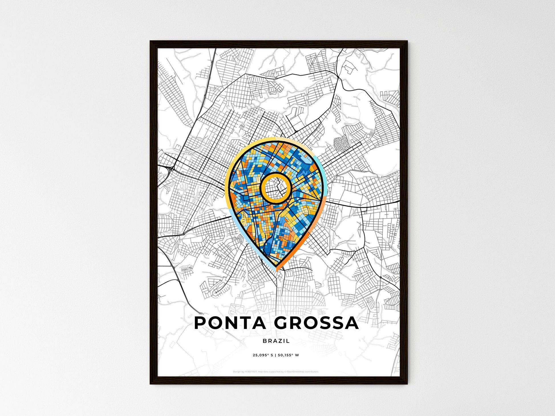 Ponta Grossa Brazil wedding art map with pointer icon