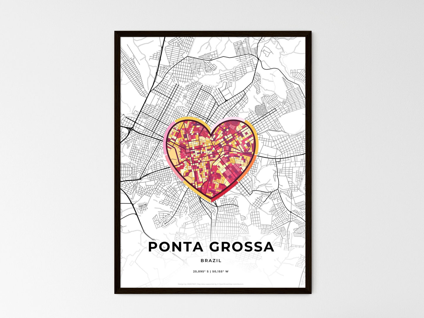 Ponta Grossa Brazil wedding art map with heart icon