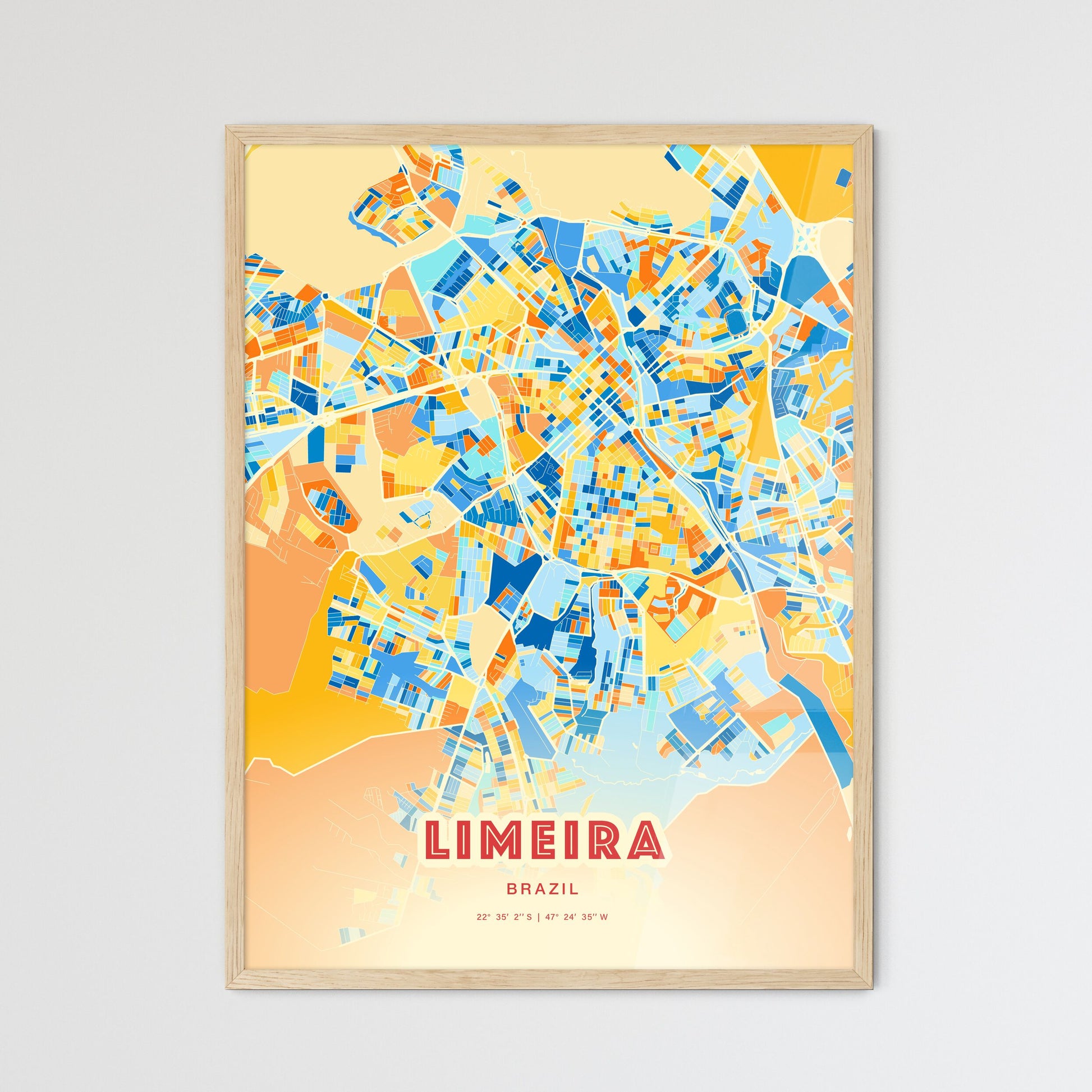 Colorful LIMEIRA BRAZIL Fine Art Map Blue Orange