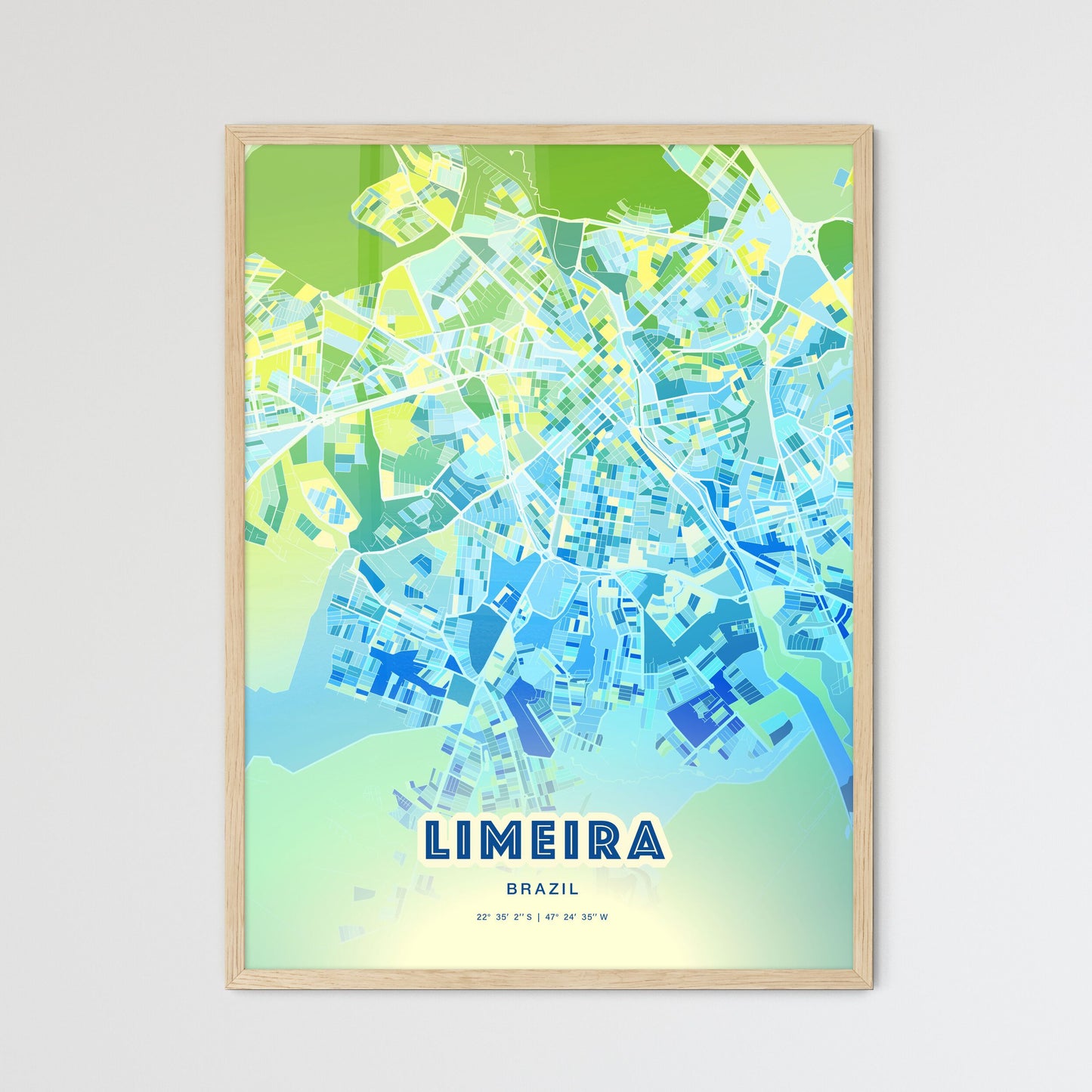 Colorful LIMEIRA BRAZIL Fine Art Map Cool Blue