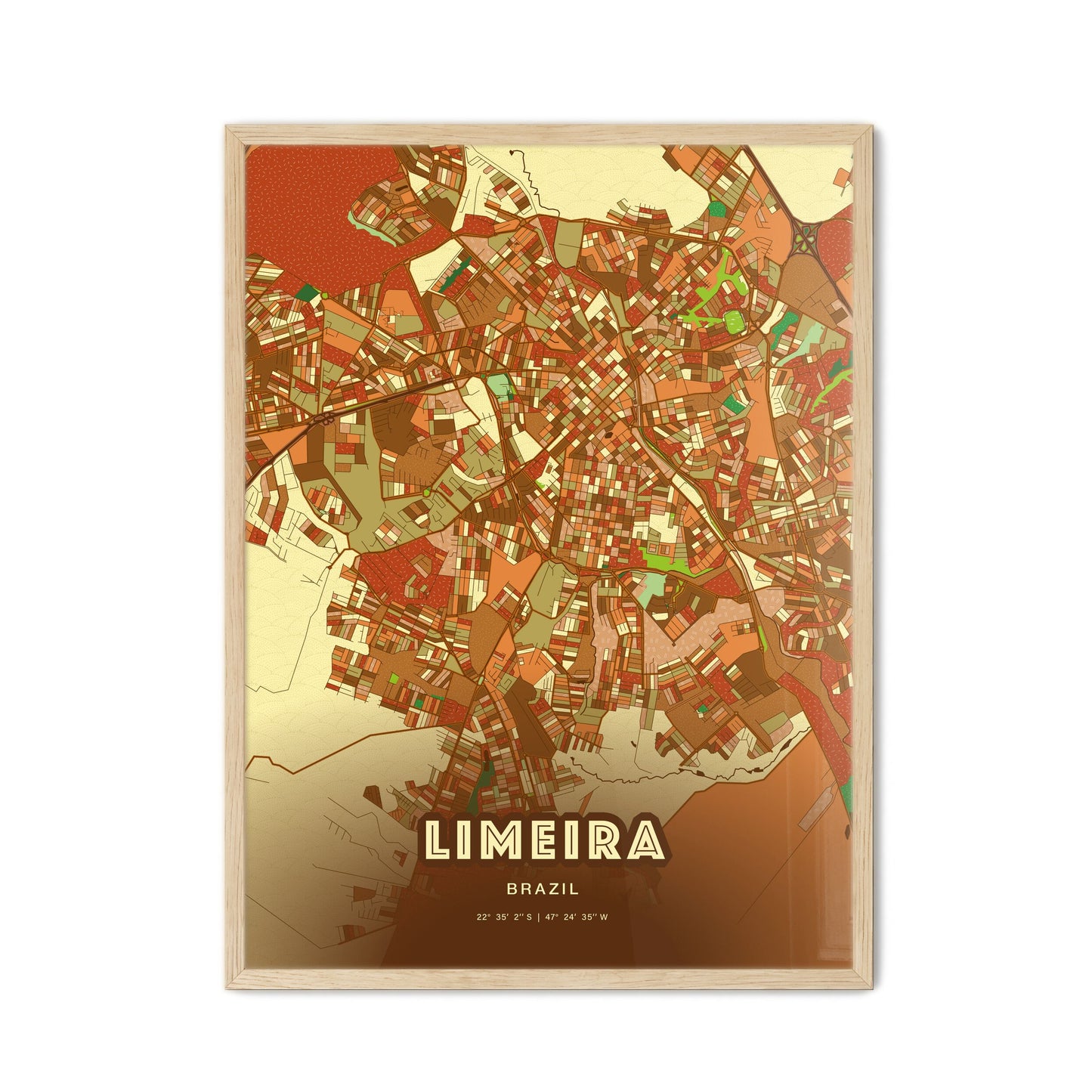 Colorful LIMEIRA BRAZIL Fine Art Map Farmhouse