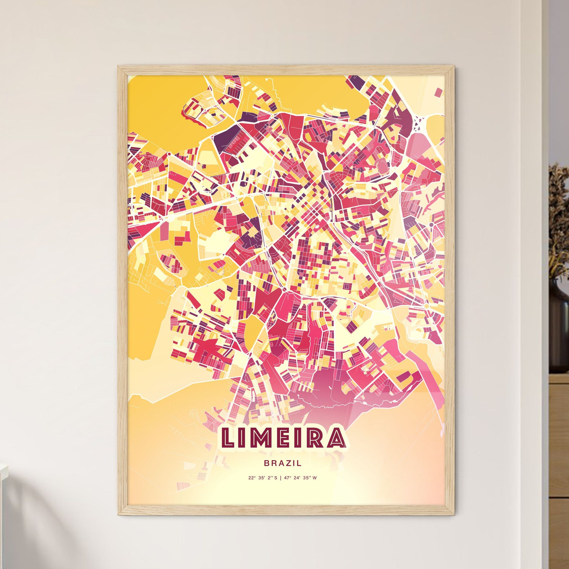 Colorful LIMEIRA BRAZIL Fine Art Map Hot Red