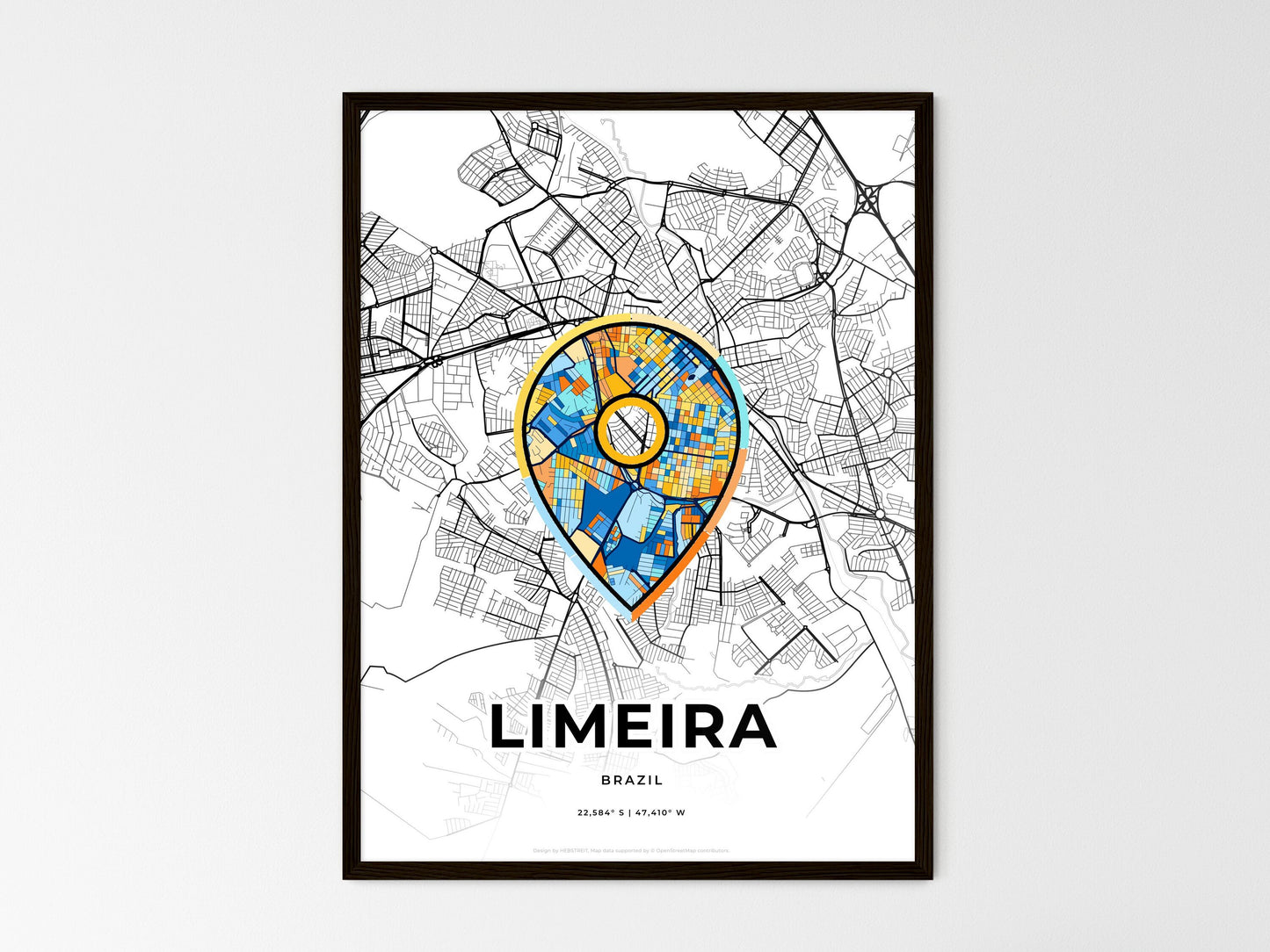 Limeira Brazil wedding art map with pointer icon