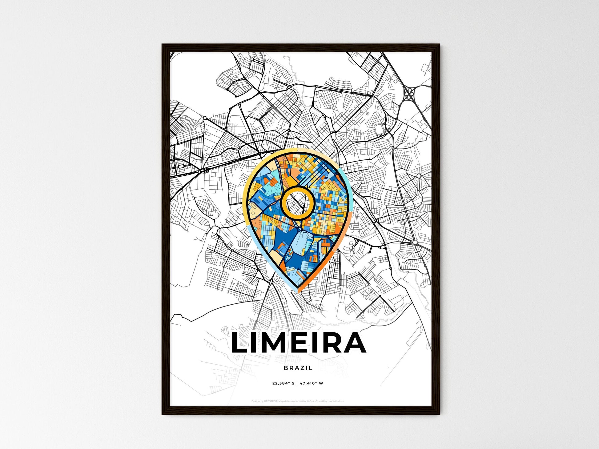 Limeira Brazil wedding art map with pointer icon