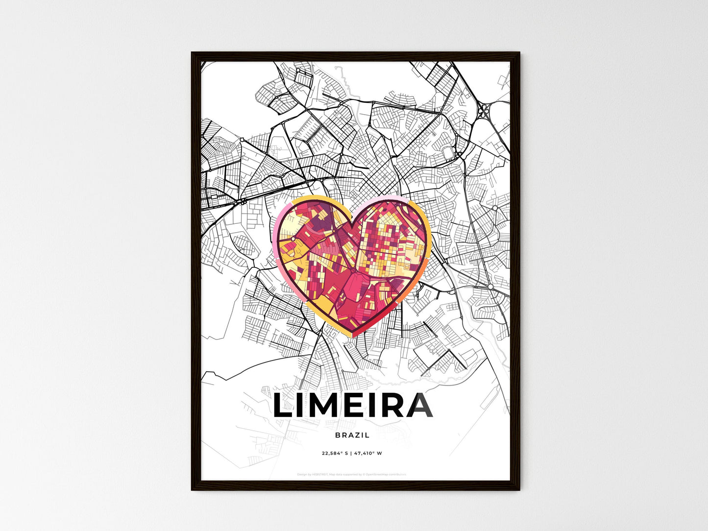 Limeira Brazil wedding art map with heart icon