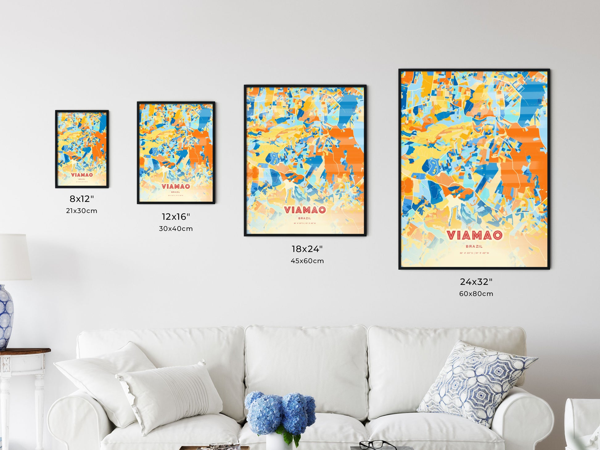 Colorful VIAMAO BRAZIL Fine Art Map Blue Orange