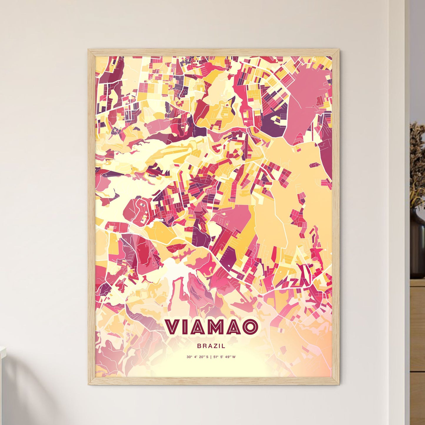 Colorful VIAMAO BRAZIL Fine Art Map Hot Red