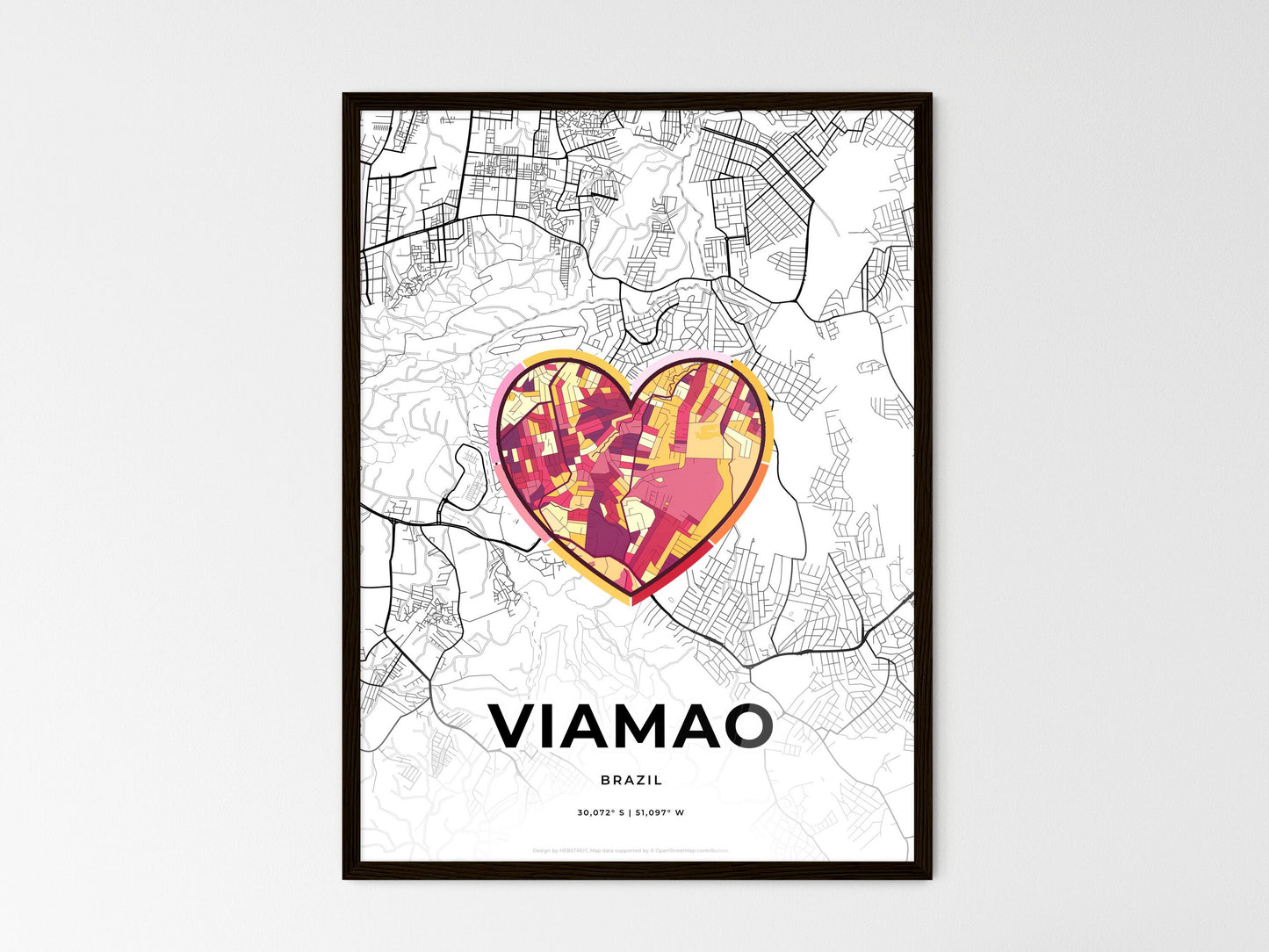 Viamao Brazil wedding art map with heart icon